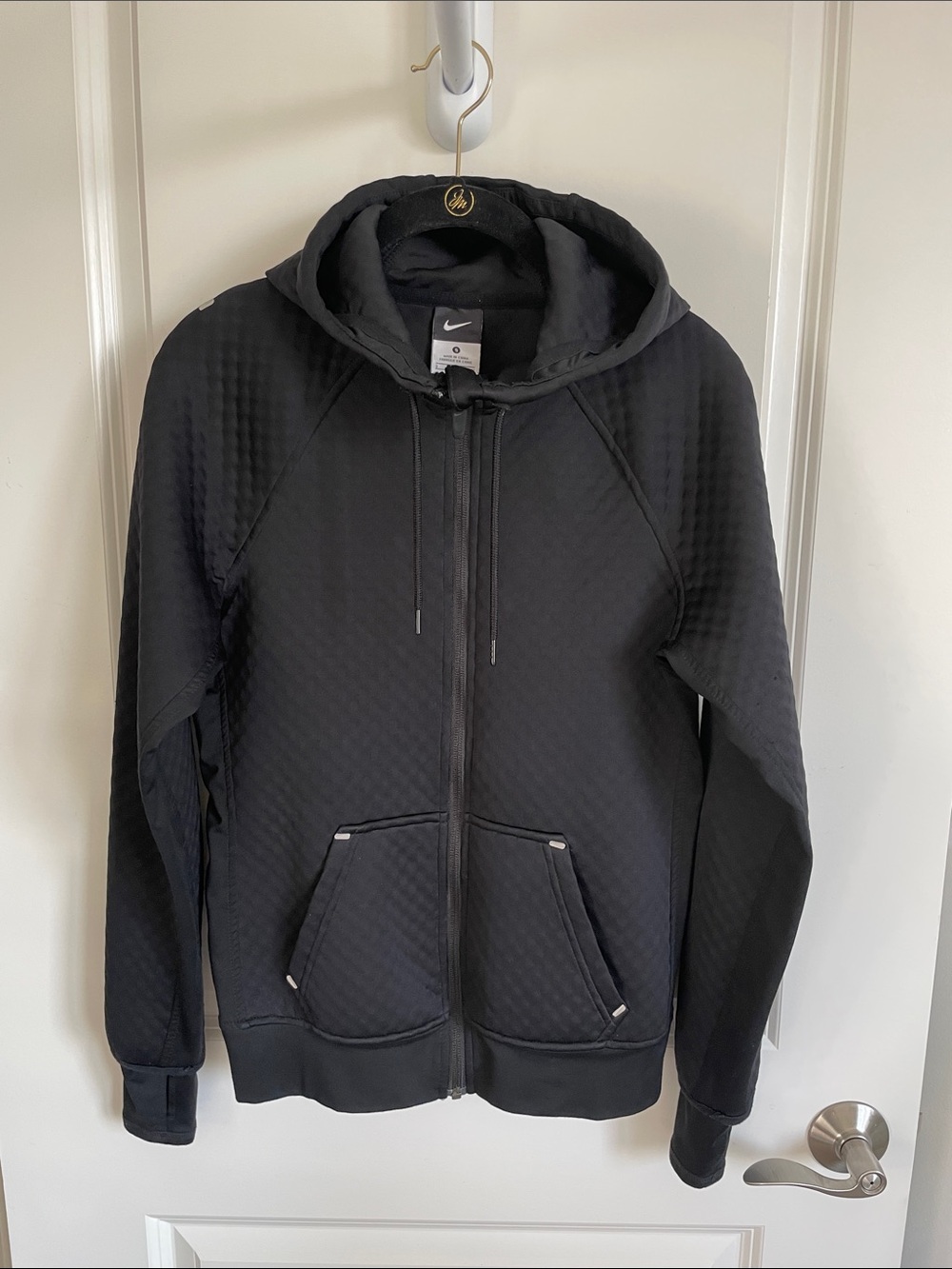 Nike women's Black Quilted Full-Zip Textured Hoodie